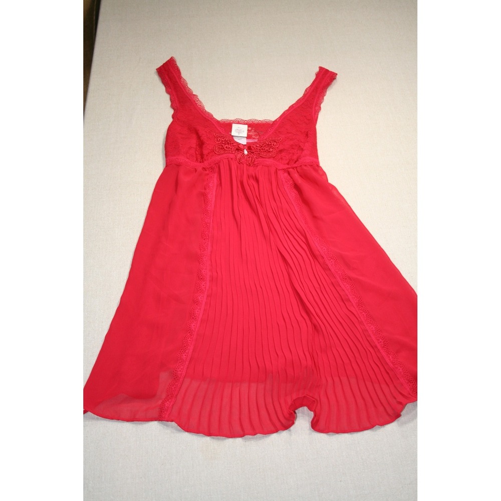 In Bloom by Jonquil Red Lace Pleated Babydoll Chemise Lingerie MWN010 Small